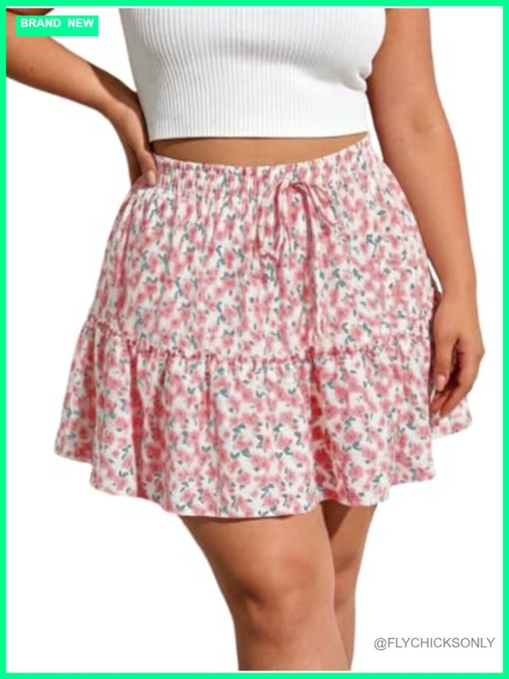 Plus Size Floral Tiered Mini Skort Ruffle High Waisted Shorts with Pockets
